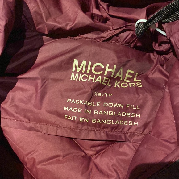 Michael Kors Brown Gold Burgundy Down filled Packable Puffer Jacket Size XSmall - Picture 5 of 5